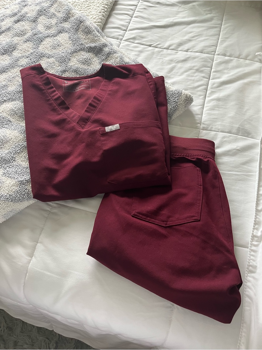 Figs Maroon V-Neck Scrub Top and Pants Set